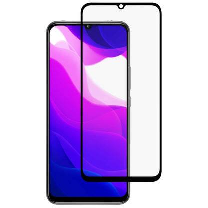 Full-glue tempered glass screen protector with black edge, rounded corners, top opening