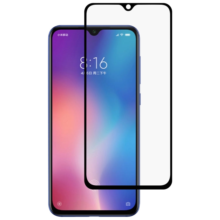 Full-glue tempered glass screen protector with black frame, rounded corners, top cutout