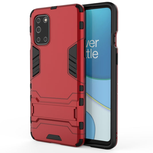 Red shockproof phone case with cutouts and raised edges, showing back and screen.