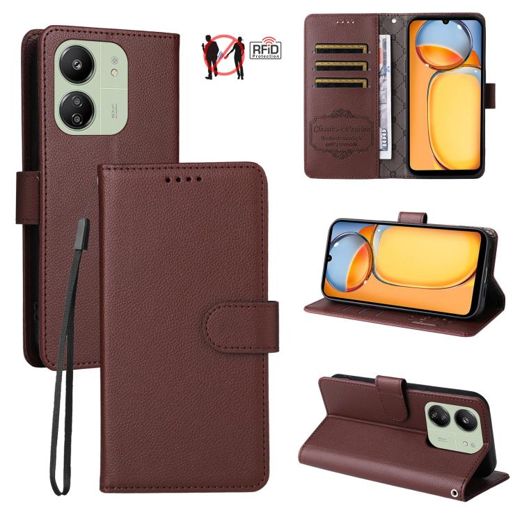 Litchi Texture RFID Blocking 3-Card Wallet Leather Phone Case, For Redmi Turbo 4 Pro 5G / Poco F7 5G, For Redmi A5 4G EU 173.3mm, For Redmi A5 4G Global 171.7mm, For Redmi Note 14S / 13 Pro 4G Global, For Redmi K80 Pro / Poco F7 Ultra                  ...