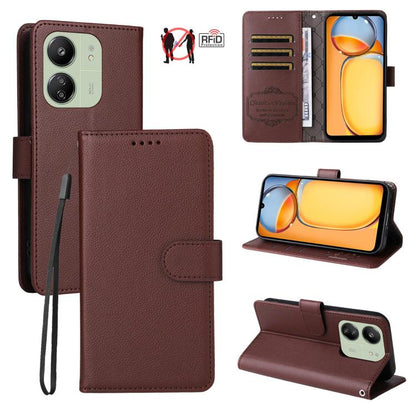 Litchi Texture RFID Blocking 3-Card Wallet Leather Phone Case, For Redmi Turbo 4 Pro 5G / Poco F7 5G, For Redmi A5 4G EU 173.3mm, For Redmi A5 4G Global 171.7mm, For Redmi Note 14S / 13 Pro 4G Global, For Redmi K80 Pro / Poco F7 Ultra                  ...