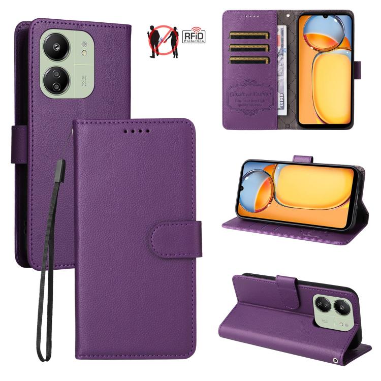 Litchi Texture RFID Blocking 3-Card Wallet Leather Phone Case, For Redmi Turbo 4 Pro 5G / Poco F7 5G, For Redmi A5 4G EU 173.3mm, For Redmi A5 4G Global 171.7mm, For Redmi Note 14S / 13 Pro 4G Global, For Redmi K80 Pro / Poco F7 Ultra                  ...