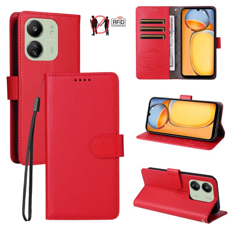 Litchi Texture RFID Blocking 3-Card Wallet Leather Phone Case, For Redmi Turbo 4 Pro 5G / Poco F7 5G, For Redmi A5 4G EU 173.3mm, For Redmi A5 4G Global 171.7mm, For Redmi Note 14S / 13 Pro 4G Global, For Redmi K80 Pro / Poco F7 Ultra                  ...