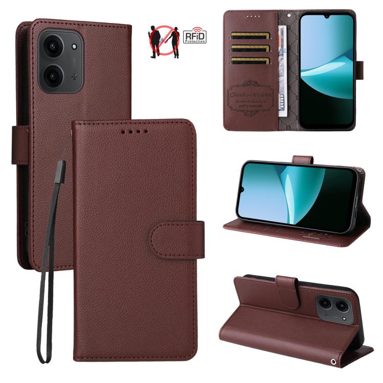 Litchi Texture RFID Blocking 3-Card Wallet Leather Phone Case, For Redmi Note 17 5G / 4G Global 169.7mm, For Redmi 17C 5G, For Redmi Note 17 Pro+ 5G Global 163.4mm, For Redmi 17 5G / 4G Global 170mm, For Redmi K90 Max 5G / K90 Ultra 5G, For Redmi 15a 5...