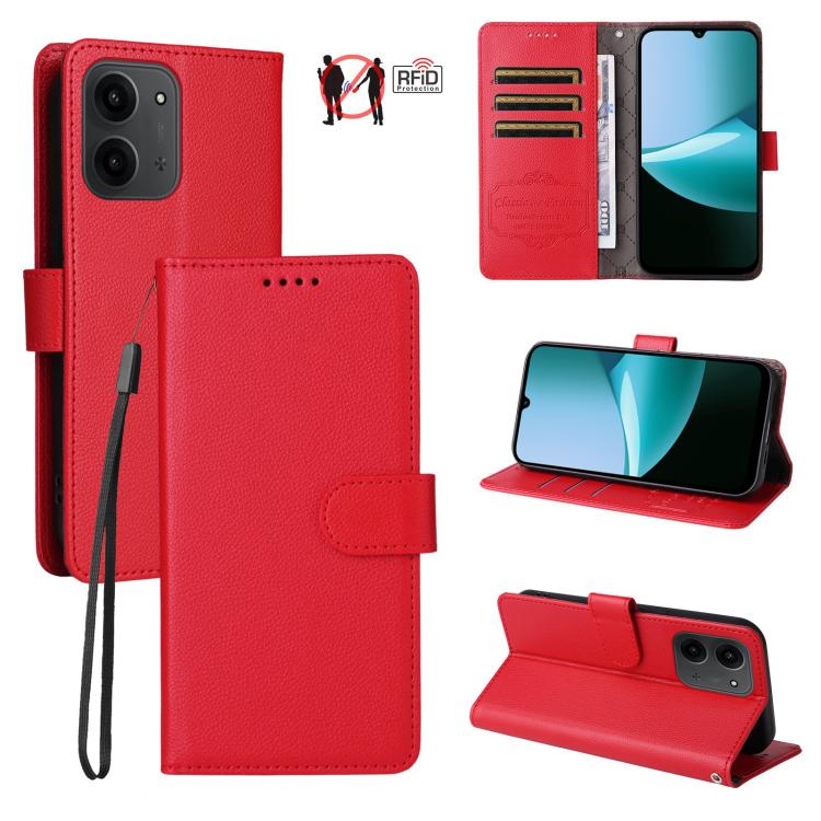 Litchi Texture RFID Blocking 3-Card Wallet Leather Phone Case, For Redmi Note 17 5G / 4G Global 169.7mm, For Redmi 17C 5G, For Redmi Note 17 Pro+ 5G Global 163.4mm, For Redmi 17 5G / 4G Global 170mm, For Redmi K90 Max 5G / K90 Ultra 5G, For Redmi 15a 5...