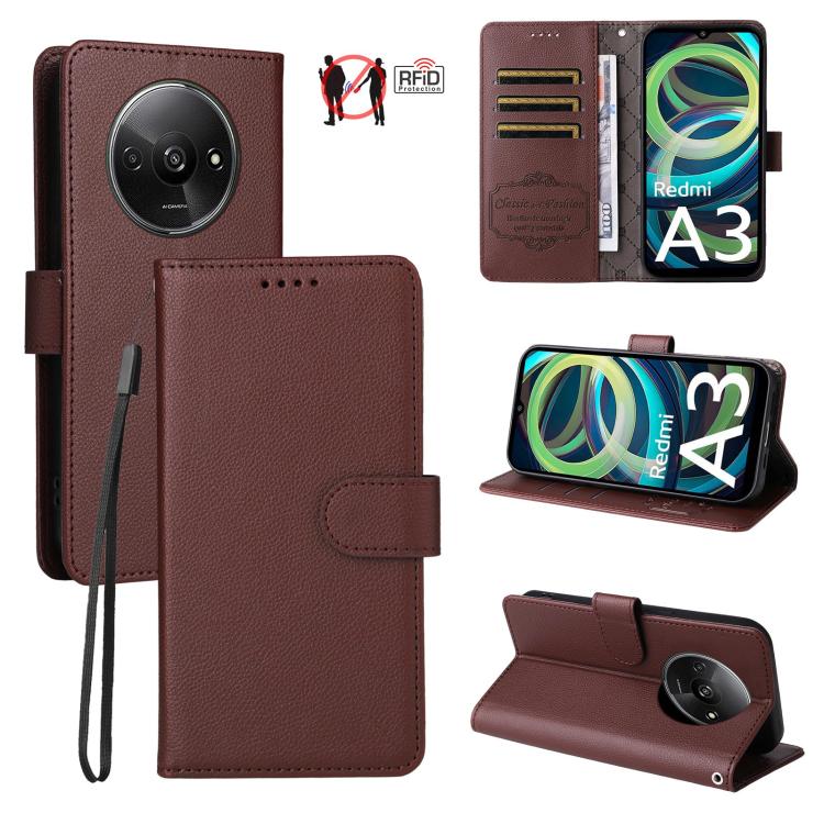 Litchi Texture RFID Blocking 3-Card Wallet Leather Phone Case, For Redmi Turbo 4 Pro 5G / Poco F7 5G, For Redmi A5 4G EU 173.3mm, For Redmi A5 4G Global 171.7mm, For Redmi Note 14S / 13 Pro 4G Global, For Redmi K80 Pro / Poco F7 Ultra                  ...