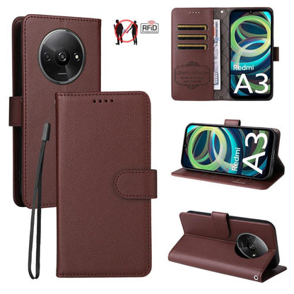 Litchi Texture RFID Blocking 3-Card Wallet Leather Phone Case, For Redmi Turbo 4 Pro 5G / Poco F7 5G, For Redmi A5 4G EU 173.3mm, For Redmi A5 4G Global 171.7mm, For Redmi Note 14S / 13 Pro 4G Global, For Redmi K80 Pro / Poco F7 Ultra                  ...