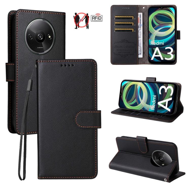 Litchi Texture RFID Blocking 3-Card Wallet Leather Phone Case, For Redmi Turbo 4 Pro 5G / Poco F7 5G, For Redmi A5 4G EU 173.3mm, For Redmi A5 4G Global 171.7mm, For Redmi Note 14S / 13 Pro 4G Global, For Redmi K80 Pro / Poco F7 Ultra                  ...