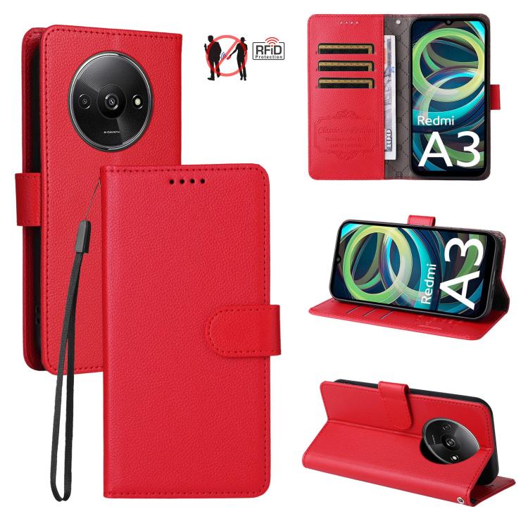 Litchi Texture RFID Blocking 3-Card Wallet Leather Phone Case, For Redmi Turbo 4 Pro 5G / Poco F7 5G, For Redmi A5 4G EU 173.3mm, For Redmi A5 4G Global 171.7mm, For Redmi Note 14S / 13 Pro 4G Global, For Redmi K80 Pro / Poco F7 Ultra                  ...