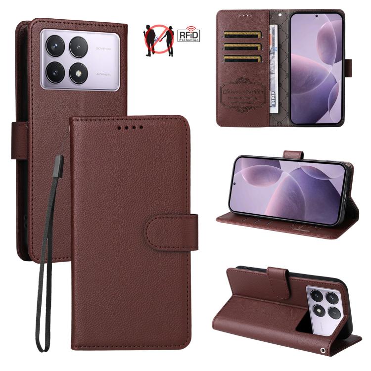 Litchi Texture RFID Blocking 3-Card Wallet Leather Phone Case, For Redmi Turbo 4 Pro 5G / Poco F7 5G, For Redmi A5 4G EU 173.3mm, For Redmi A5 4G Global 171.7mm, For Redmi Note 14S / 13 Pro 4G Global, For Redmi K80 Pro / Poco F7 Ultra                  ...