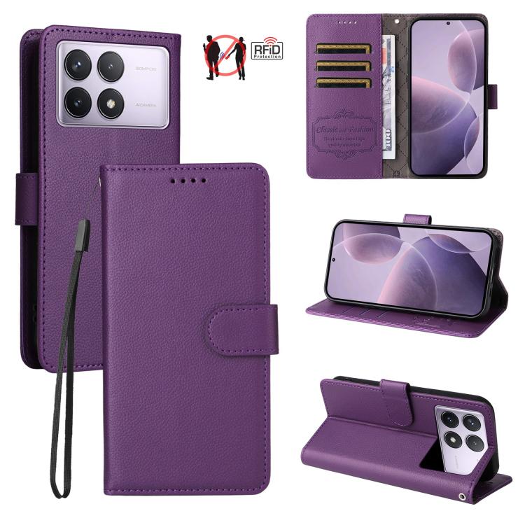 Litchi Texture RFID Blocking 3-Card Wallet Leather Phone Case, For Redmi Turbo 4 Pro 5G / Poco F7 5G, For Redmi A5 4G EU 173.3mm, For Redmi A5 4G Global 171.7mm, For Redmi Note 14S / 13 Pro 4G Global, For Redmi K80 Pro / Poco F7 Ultra                  ...