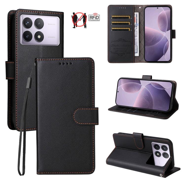 Litchi Texture RFID Blocking 3-Card Wallet Leather Phone Case, For Redmi Turbo 4 Pro 5G / Poco F7 5G, For Redmi A5 4G EU 173.3mm, For Redmi A5 4G Global 171.7mm, For Redmi Note 14S / 13 Pro 4G Global, For Redmi K80 Pro / Poco F7 Ultra                  ...
