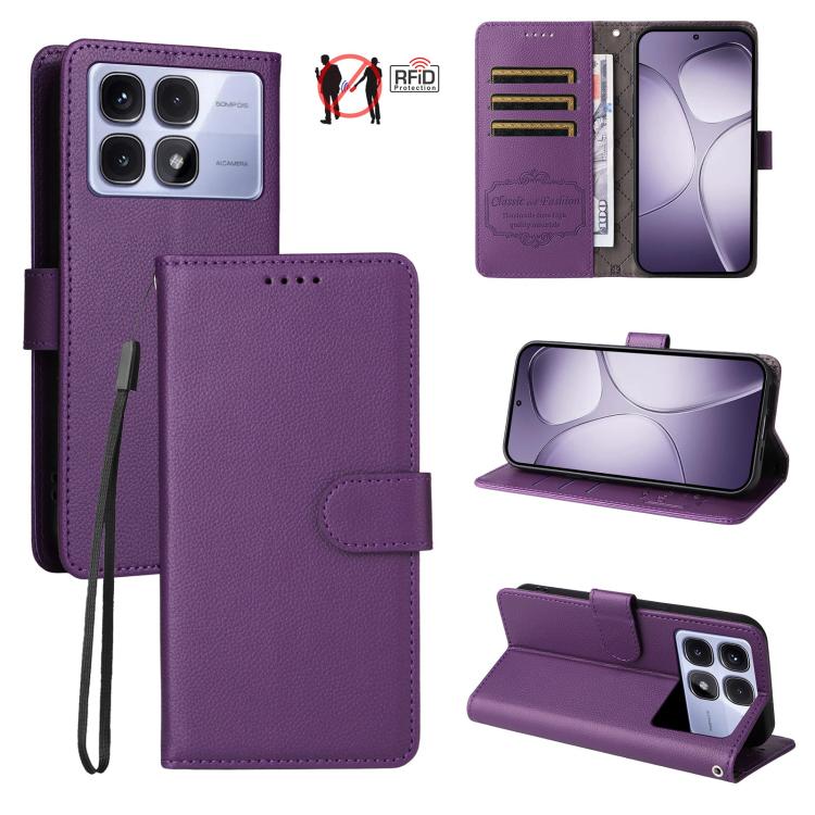 Litchi Texture RFID Blocking 3-Card Wallet Leather Phone Case, For Redmi Turbo 4 Pro 5G / Poco F7 5G, For Redmi A5 4G EU 173.3mm, For Redmi A5 4G Global 171.7mm, For Redmi Note 14S / 13 Pro 4G Global, For Redmi K80 Pro / Poco F7 Ultra                  ...
