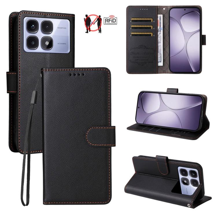 Litchi Texture RFID Blocking 3-Card Wallet Leather Phone Case, For Redmi Turbo 4 Pro 5G / Poco F7 5G, For Redmi A5 4G EU 173.3mm, For Redmi A5 4G Global 171.7mm, For Redmi Note 14S / 13 Pro 4G Global, For Redmi K80 Pro / Poco F7 Ultra                  ...