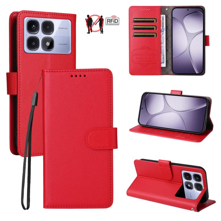 Litchi Texture RFID Blocking 3-Card Wallet Leather Phone Case, For Redmi Turbo 4 Pro 5G / Poco F7 5G, For Redmi A5 4G EU 173.3mm, For Redmi A5 4G Global 171.7mm, For Redmi Note 14S / 13 Pro 4G Global, For Redmi K80 Pro / Poco F7 Ultra                  ...
