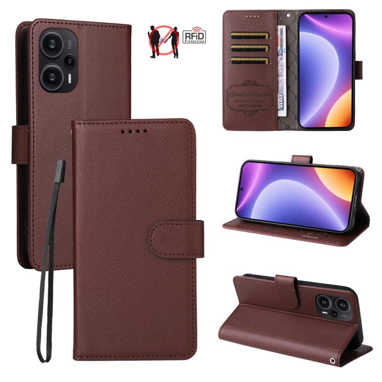 Litchi Texture RFID Blocking 3-Card Wallet Leather Phone Case, For Redmi K70E, For Redmi Note 13 Pro 5G / Poco X6 5G, For Redmi Note 13 5G, For Redmi Note 13 Pro+ 5G, For Redmi 12 4G / 5G / Note 12R, For Redmi Note 12 Turbo / Poco F5                   ...