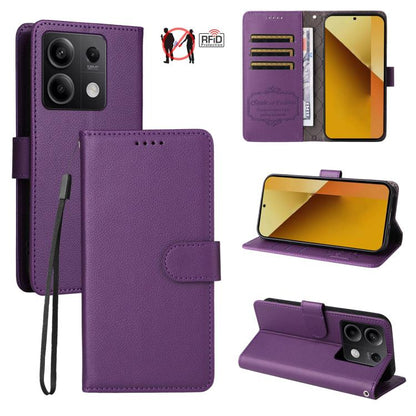 Litchi Texture RFID Blocking 3-Card Wallet Leather Phone Case, For Redmi K70E, For Redmi Note 13 Pro 5G / Poco X6 5G, For Redmi Note 13 5G, For Redmi Note 13 Pro+ 5G, For Redmi 12 4G / 5G / Note 12R, For Redmi Note 12 Turbo / Poco F5                   ...