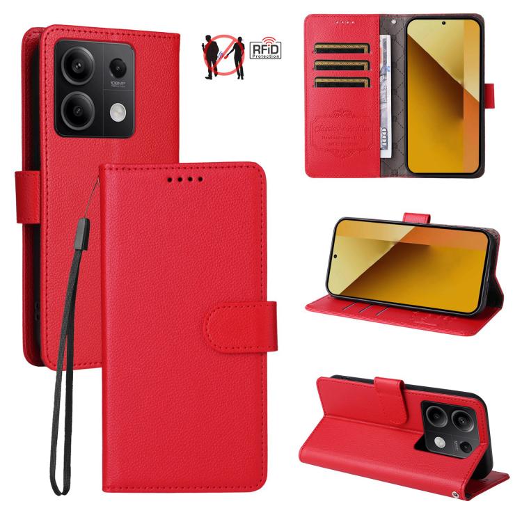Litchi Texture RFID Blocking 3-Card Wallet Leather Phone Case, For Redmi K70E, For Redmi Note 13 Pro 5G / Poco X6 5G, For Redmi Note 13 5G, For Redmi Note 13 Pro+ 5G, For Redmi 12 4G / 5G / Note 12R, For Redmi Note 12 Turbo / Poco F5                   ...