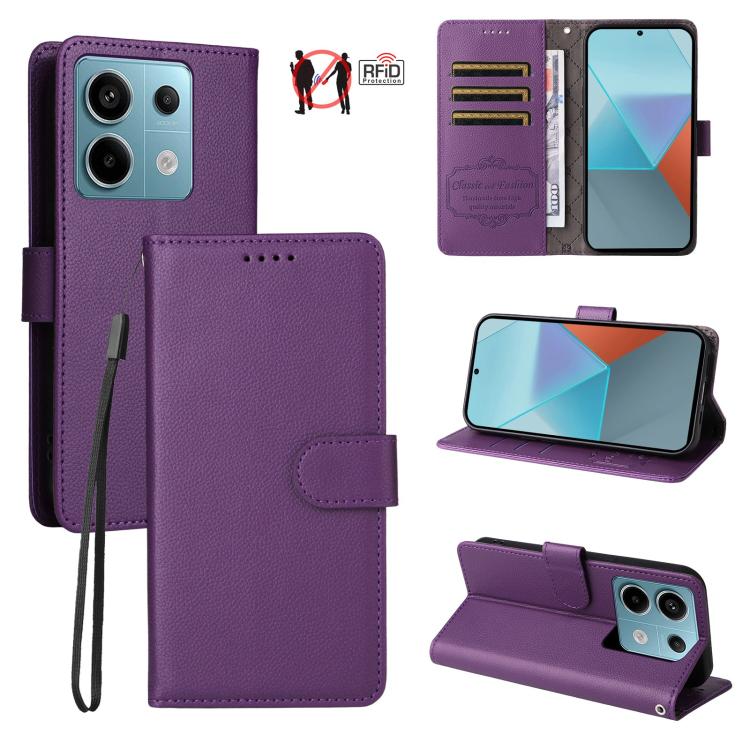 Litchi Texture RFID Blocking 3-Card Wallet Leather Phone Case, For Redmi K70E, For Redmi Note 13 Pro 5G / Poco X6 5G, For Redmi Note 13 5G, For Redmi Note 13 Pro+ 5G, For Redmi 12 4G / 5G / Note 12R, For Redmi Note 12 Turbo / Poco F5                   ...