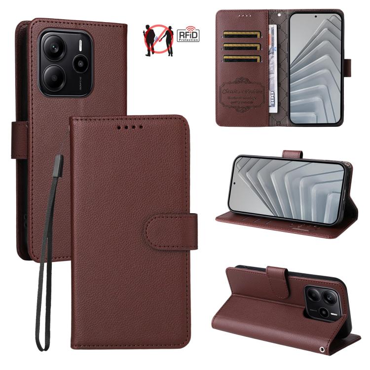 Litchi Texture RFID Blocking 3-Card Wallet Leather Phone Case, For Redmi Turbo 4 Pro 5G / Poco F7 5G, For Redmi A5 4G EU 173.3mm, For Redmi A5 4G Global 171.7mm, For Redmi Note 14S / 13 Pro 4G Global, For Redmi K80 Pro / Poco F7 Ultra                  ...