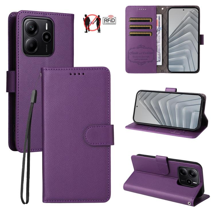 Litchi Texture RFID Blocking 3-Card Wallet Leather Phone Case, For Redmi Turbo 4 Pro 5G / Poco F7 5G, For Redmi A5 4G EU 173.3mm, For Redmi A5 4G Global 171.7mm, For Redmi Note 14S / 13 Pro 4G Global, For Redmi K80 Pro / Poco F7 Ultra                  ...
