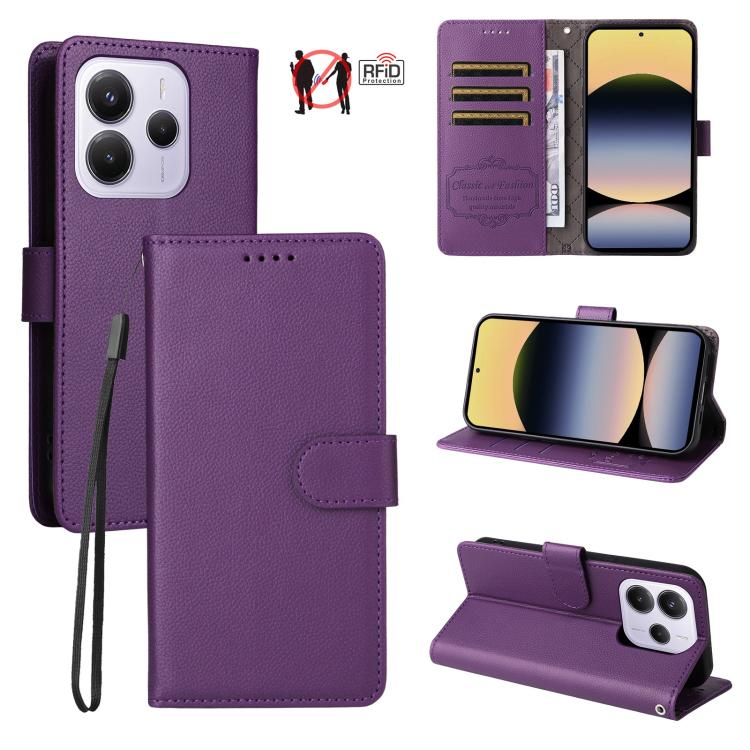 Litchi Texture RFID Blocking 3-Card Wallet Leather Phone Case, For Redmi Turbo 4 Pro 5G / Poco F7 5G, For Redmi A5 4G EU 173.3mm, For Redmi A5 4G Global 171.7mm, For Redmi Note 14S / 13 Pro 4G Global, For Redmi K80 Pro / Poco F7 Ultra                  ...
