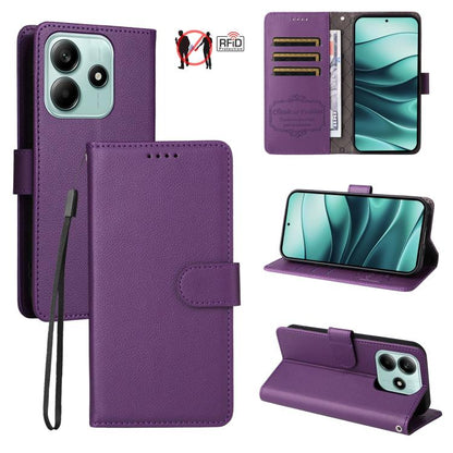 Litchi Texture RFID Blocking 3-Card Wallet Leather Phone Case, For Redmi Turbo 4 Pro 5G / Poco F7 5G, For Redmi A5 4G EU 173.3mm, For Redmi A5 4G Global 171.7mm, For Redmi Note 14S / 13 Pro 4G Global, For Redmi K80 Pro / Poco F7 Ultra                  ...