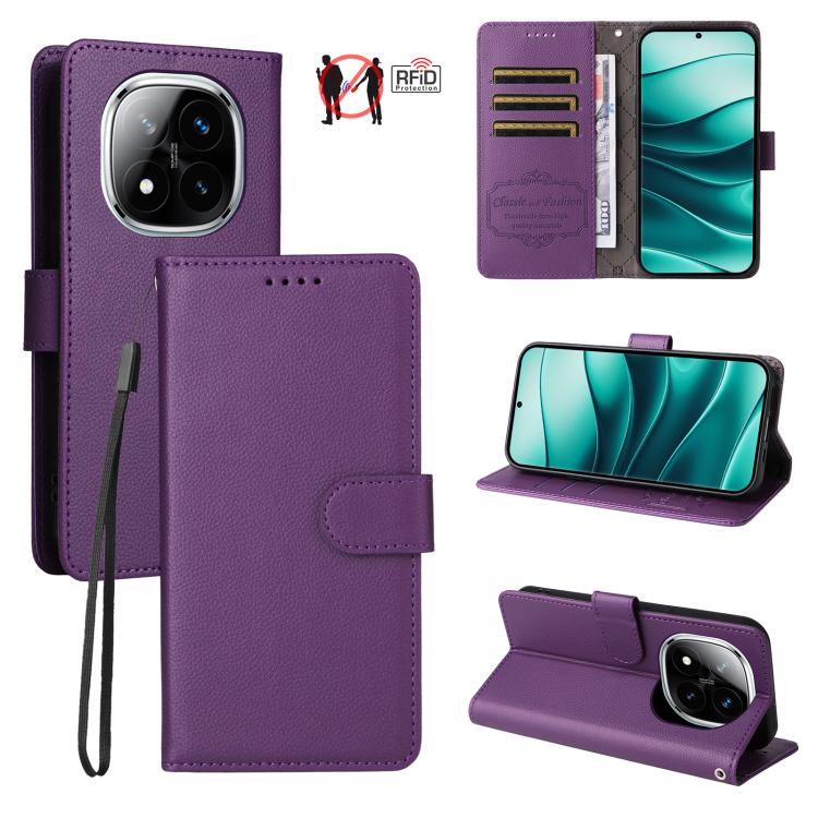 Litchi Texture RFID Blocking 3-Card Wallet Leather Phone Case, For Redmi Turbo 4 Pro 5G / Poco F7 5G, For Redmi A5 4G EU 173.3mm, For Redmi A5 4G Global 171.7mm, For Redmi Note 14S / 13 Pro 4G Global, For Redmi K80 Pro / Poco F7 Ultra                  ...
