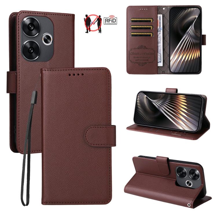 Litchi Texture RFID Blocking 3-Card Wallet Leather Phone Case, For Redmi Turbo 4 Pro 5G / Poco F7 5G, For Redmi A5 4G EU 173.3mm, For Redmi A5 4G Global 171.7mm, For Redmi Note 14S / 13 Pro 4G Global, For Redmi K80 Pro / Poco F7 Ultra                  ...