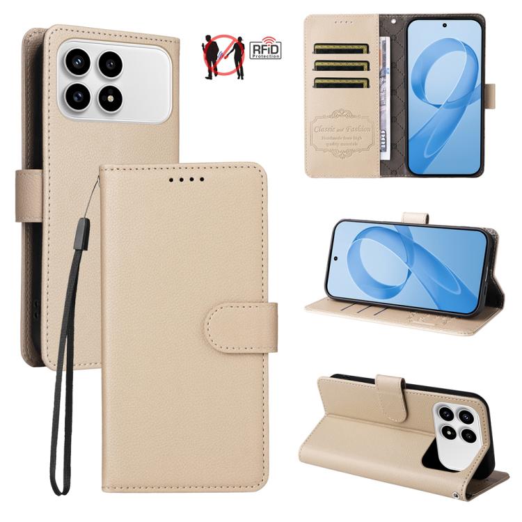 Litchi Texture RFID Blocking 3-Card Wallet Leather Phone Case, For Redmi Note 17 5G / 4G Global 169.7mm, For Redmi 17C 5G, For Redmi Note 17 Pro+ 5G Global 163.4mm, For Redmi 17 5G / 4G Global 170mm, For Redmi K90 Max 5G / K90 Ultra 5G, For Redmi 15a 5...