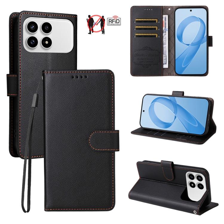 Litchi Texture RFID Blocking 3-Card Wallet Leather Phone Case, For Redmi Note 17 5G / 4G Global 169.7mm, For Redmi 17C 5G, For Redmi Note 17 Pro+ 5G Global 163.4mm, For Redmi 17 5G / 4G Global 170mm, For Redmi K90 Max 5G / K90 Ultra 5G, For Redmi 15a 5...