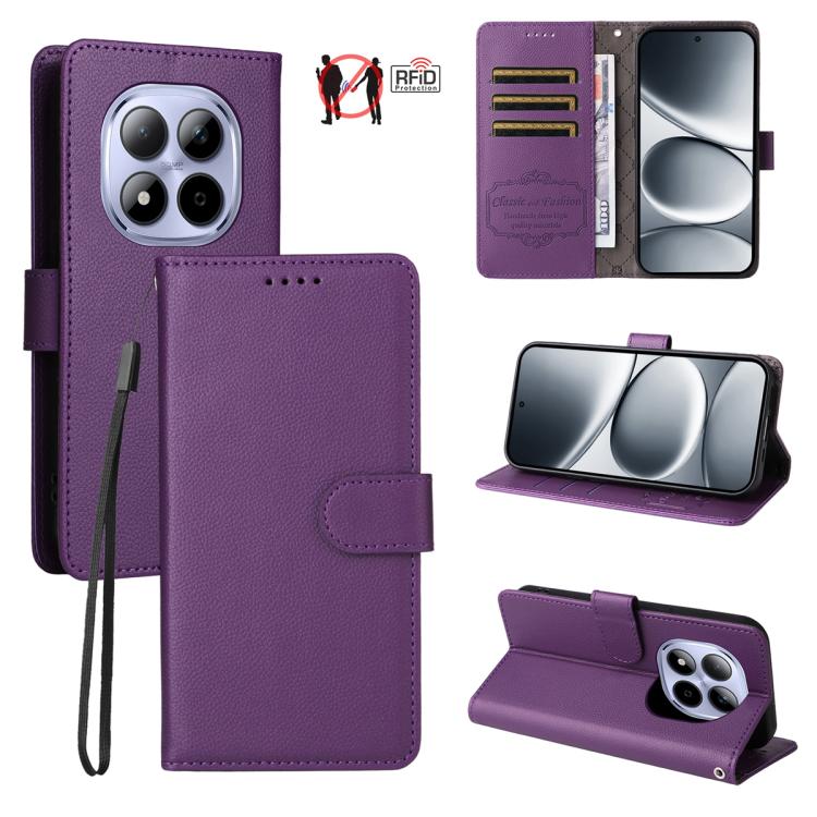 Litchi Texture RFID Blocking 3-Card Wallet Leather Phone Case, For Redmi Note 17 5G / 4G Global 169.7mm, For Redmi 17C 5G, For Redmi Note 17 Pro+ 5G Global 163.4mm, For Redmi 17 5G / 4G Global 170mm, For Redmi K90 Max 5G / K90 Ultra 5G, For Redmi 15a 5...
