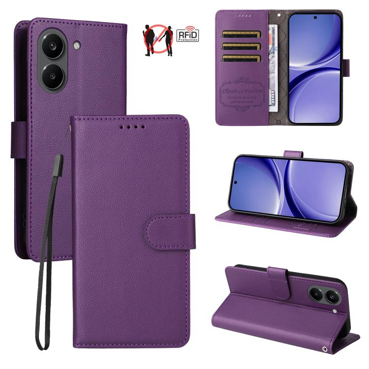 Litchi Texture RFID Blocking 3-Card Wallet Leather Phone Case, For Redmi Note 17 5G / 4G Global 169.7mm, For Redmi 17C 5G, For Redmi Note 17 Pro+ 5G Global 163.4mm, For Redmi 17 5G / 4G Global 170mm, For Redmi K90 Max 5G / K90 Ultra 5G, For Redmi 15a 5...