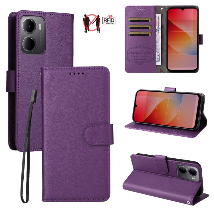 Litchi Texture RFID Blocking 3-Card Wallet Leather Phone Case, For Redmi Note 17 5G / 4G Global 169.7mm, For Redmi 17C 5G, For Redmi Note 17 Pro+ 5G Global 163.4mm, For Redmi 17 5G / 4G Global 170mm, For Redmi K90 Max 5G / K90 Ultra 5G, For Redmi 15a 5...