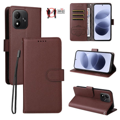 Litchi Texture RFID Blocking 3-Card Wallet Leather Phone Case, For Redmi Note 17 5G / 4G Global 169.7mm, For Redmi 17C 5G, For Redmi Note 17 Pro+ 5G Global 163.4mm, For Redmi 17 5G / 4G Global 170mm, For Redmi K90 Max 5G / K90 Ultra 5G, For Redmi 15a 5...