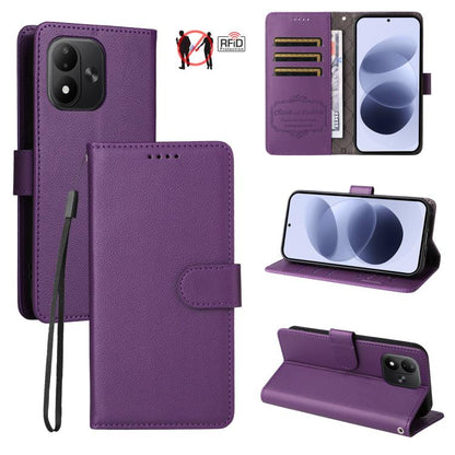 Litchi Texture RFID Blocking 3-Card Wallet Leather Phone Case, For Redmi Note 17 5G / 4G Global 169.7mm, For Redmi 17C 5G, For Redmi Note 17 Pro+ 5G Global 163.4mm, For Redmi 17 5G / 4G Global 170mm, For Redmi K90 Max 5G / K90 Ultra 5G, For Redmi 15a 5...