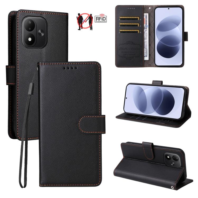 Litchi Texture RFID Blocking 3-Card Wallet Leather Phone Case, For Redmi Note 17 5G / 4G Global 169.7mm, For Redmi 17C 5G, For Redmi Note 17 Pro+ 5G Global 163.4mm, For Redmi 17 5G / 4G Global 170mm, For Redmi K90 Max 5G / K90 Ultra 5G, For Redmi 15a 5...