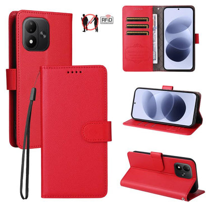 Litchi Texture RFID Blocking 3-Card Wallet Leather Phone Case, For Redmi Note 17 5G / 4G Global 169.7mm, For Redmi 17C 5G, For Redmi Note 17 Pro+ 5G Global 163.4mm, For Redmi 17 5G / 4G Global 170mm, For Redmi K90 Max 5G / K90 Ultra 5G, For Redmi 15a 5...