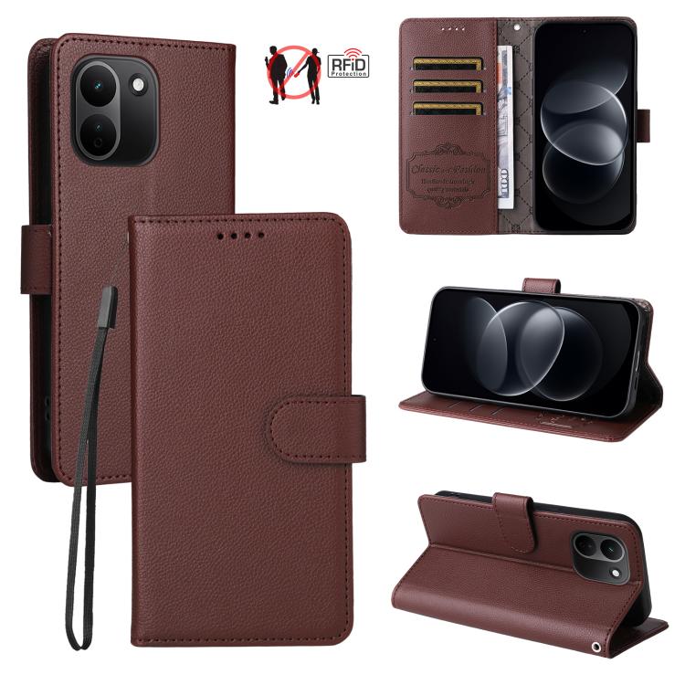 Litchi Texture RFID Blocking 3-Card Wallet Leather Phone Case, For Redmi Note 17 5G / 4G Global 169.7mm, For Redmi 17C 5G, For Redmi Note 17 Pro+ 5G Global 163.4mm, For Redmi 17 5G / 4G Global 170mm, For Redmi K90 Max 5G / K90 Ultra 5G, For Redmi 15a 5...