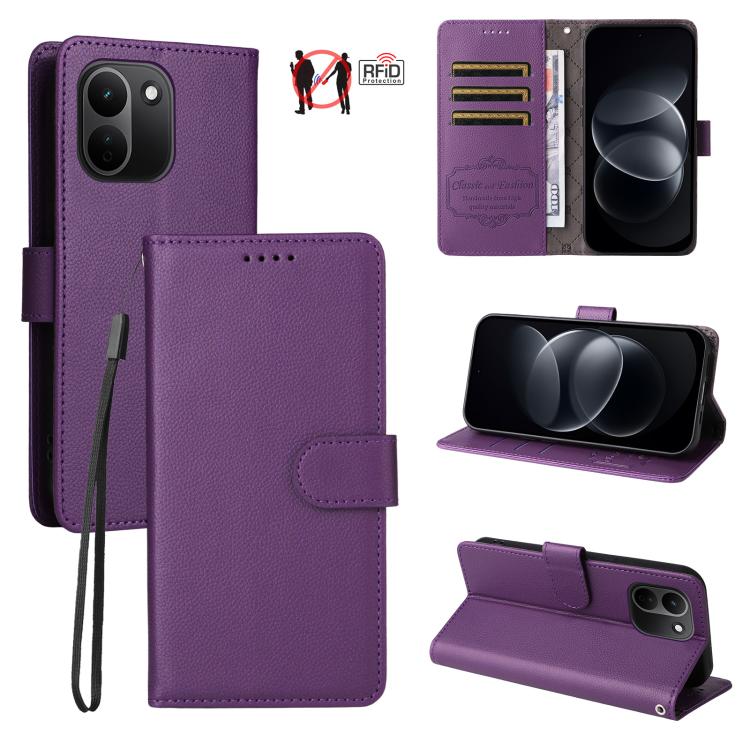 Litchi Texture RFID Blocking 3-Card Wallet Leather Phone Case, For Redmi Note 17 5G / 4G Global 169.7mm, For Redmi 17C 5G, For Redmi Note 17 Pro+ 5G Global 163.4mm, For Redmi 17 5G / 4G Global 170mm, For Redmi K90 Max 5G / K90 Ultra 5G, For Redmi 15a 5...