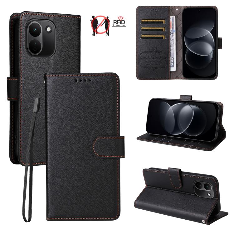 Litchi Texture RFID Blocking 3-Card Wallet Leather Phone Case, For Redmi Note 17 5G / 4G Global 169.7mm, For Redmi 17C 5G, For Redmi Note 17 Pro+ 5G Global 163.4mm, For Redmi 17 5G / 4G Global 170mm, For Redmi K90 Max 5G / K90 Ultra 5G, For Redmi 15a 5...