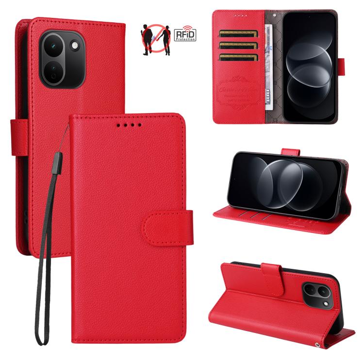 Litchi Texture RFID Blocking 3-Card Wallet Leather Phone Case, For Redmi Note 17 5G / 4G Global 169.7mm, For Redmi 17C 5G, For Redmi Note 17 Pro+ 5G Global 163.4mm, For Redmi 17 5G / 4G Global 170mm, For Redmi K90 Max 5G / K90 Ultra 5G, For Redmi 15a 5...