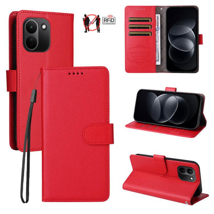 Litchi Texture RFID Blocking 3-Card Wallet Leather Phone Case, For Redmi Note 17 5G / 4G Global 169.7mm, For Redmi 17C 5G, For Redmi Note 17 Pro+ 5G Global 163.4mm, For Redmi 17 5G / 4G Global 170mm, For Redmi K90 Max 5G / K90 Ultra 5G, For Redmi 15a 5...