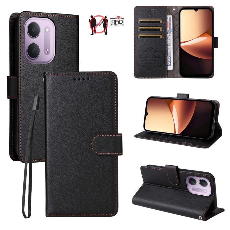 Litchi Texture RFID Blocking 3-Card Wallet Leather Phone Case, For Redmi Note 17 5G / 4G Global 169.7mm, For Redmi 17C 5G, For Redmi Note 17 Pro+ 5G Global 163.4mm, For Redmi 17 5G / 4G Global 170mm, For Redmi K90 Max 5G / K90 Ultra 5G, For Redmi 15a 5...