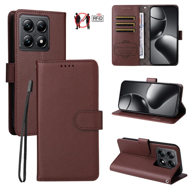 Brown folio wallet phone case in textured leather with card slots and viewing stand.