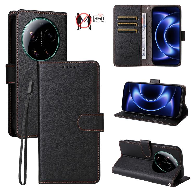 RFID blocking 3-card wallet leather phone case with litchi texture, folio cover