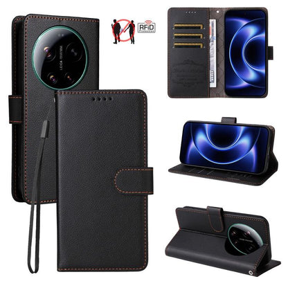 RFID blocking 3-card wallet leather phone case with litchi texture, folio cover