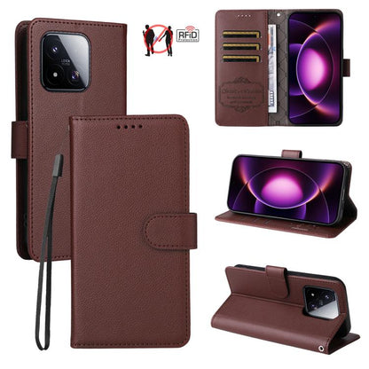 Brown RFID wallet phone case with 3 card slots, textured finish, and wrist strap