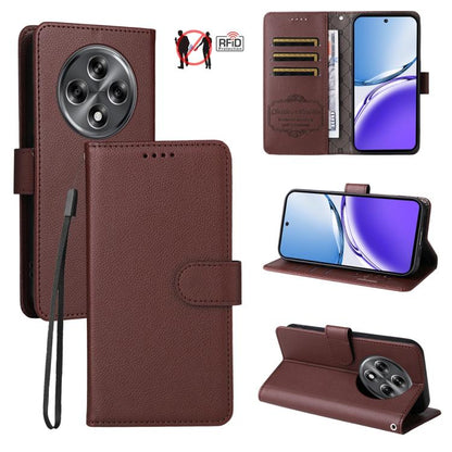 Brown textured leather wallet phone case with RFID card slots and flip stand