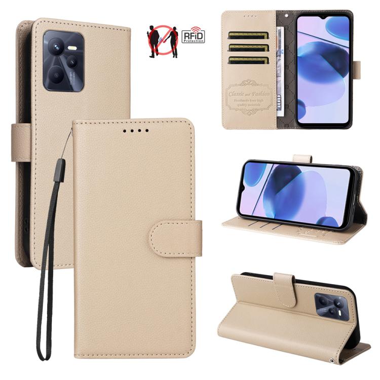 Litchi Texture RFID Blocking 3-Card Wallet Leather Phone Case, For Realme C55, For Realme C35 / Narzo 50A Prime